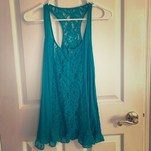 Lacy teal tank top